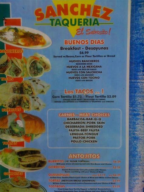 Sanchez taqueria - Sanchez Taqueria Y Panaderia menu; Sanchez Taqueria Y Panaderia Menu. Add to wishlist. Add to compare #50 of 1030 Mexican restaurants in Portland #3 of 55 Mexican restaurants in Tigard . Proceed to the restaurant's website Upload menu. Menu added by users November 07, 2022